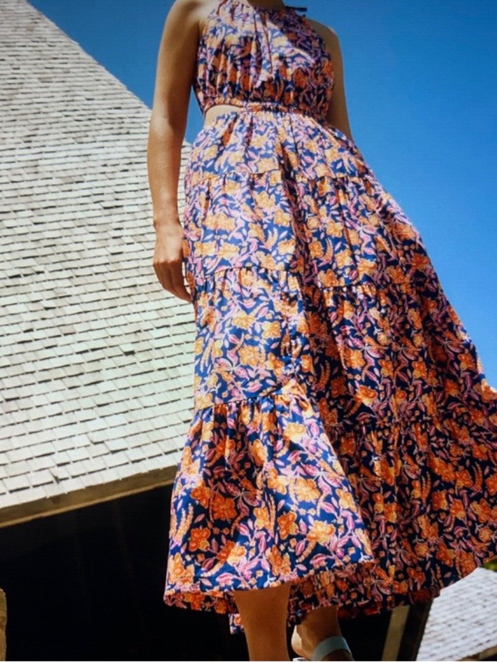 J.Crew Harbor Side Cutout Maxi Dress Painted Block Print Small 39898